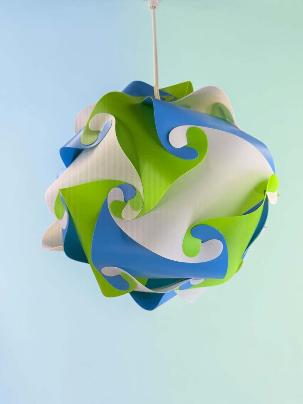 Blue Green White IQ Puzzle Jigsaw Sphere Pendant Lamp Shade with Cord